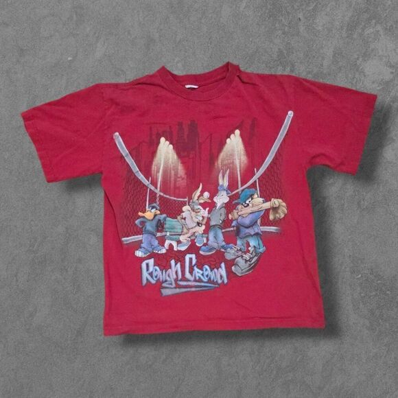 Vintage 90s Looney Tunes Rough Crew Distressed Thrashed Tshirt Medium - Picture 1 of 6